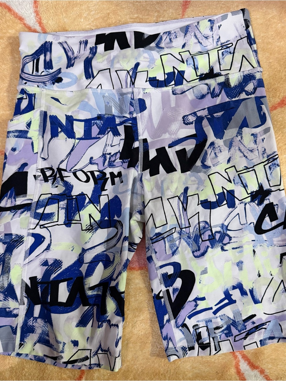 Calvin Klein White Athletic Shorts with Blue & Neon Accents